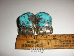 Vintage Navajo DM Begay sterling silver 14k gold large turquoise clip earrings