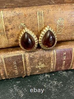 Vintage Nina Ricci Earrings Brown Stone Clip On Earrings Original Earrings
