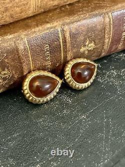 Vintage Nina Ricci Earrings Brown Stone Clip On Earrings Original Earrings