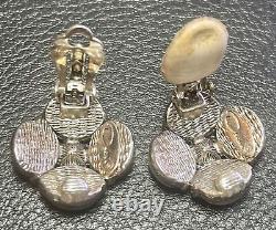 Vintage Oscar de la Renta Silver Tone Quartz Cabochon clip on earrings