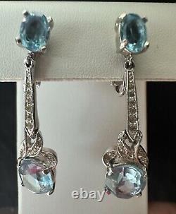 Vintage Panetta Faux Aquamarine Dangle Clip Earrings