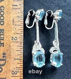 Vintage Panetta Faux Aquamarine Dangle Clip Earrings