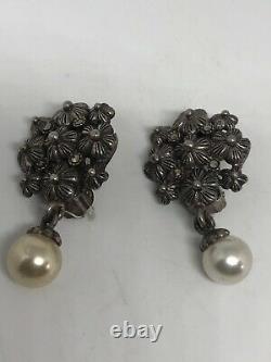 Vintage Pearl Button Earrings 925 Sterling Silver Clip On