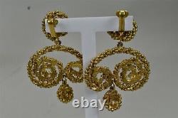 Vintage Polcini Gold Tone Clip Earrings Chandelier