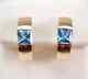 Vintage Princess Cut Simulated Blue Topaz Hoop Earring's 14K Yellow Gold Plated