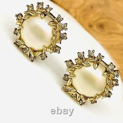 Vintage RARE 50s JOMAZ Mazer Gold Clear Rhinestone Pearl Leaf Clip On Earrings