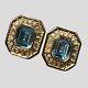 Vintage RARE CHRISTIAN DIOR SIGNED FRANCE CLIP EARRINGS BLUE SAPPHIRE GOLD Tone