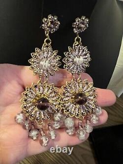 Vintage? RARE HTF Miriam HASKELL Chandelier DANGLE Earrings GILT BRASS