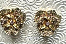 Vintage RARE Marcel Boucher Multi Color Rhinestones Pansey Clip Earrings EUC