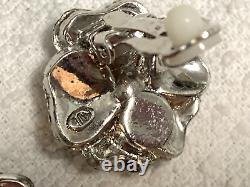 Vintage Rare KJL KENNETH JAY LANE Signed Pave Crystal Flower Clip On Earrings