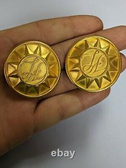 Vintage Rare Karl Lagerfeld Clip On Earrings Gold Plated Large