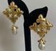 Vintage Rare Statement Karl Lagerfeld Faux Gold/ Pearl Drop Clip Earrings 201