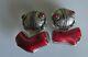 Vintage Rebecca Collins Red Coral & Sterling Silver Clip On Earrings USA