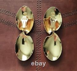 Vintage Red Carpet Runway Chr Dior 1970s Signed 3.5 Drop Shell Clip Earrings