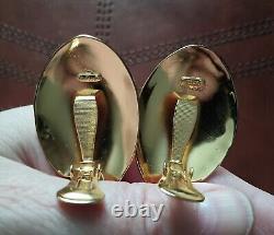 Vintage Red Carpet Runway Chr Dior 1970s Signed 3.5 Drop Shell Clip Earrings