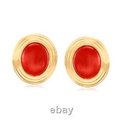 Vintage Red Coral Oval Clip-On Earrings in 14kt Yellow Gold