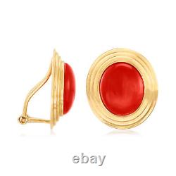 Vintage Red Coral Oval Clip-On Earrings in 14kt Yellow Gold