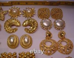 Vintage Retro 1980s HUGE Chunky Gold CLIP Earrings Lot 25 Pairs 1lb-13oz. WoW