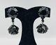 Vintage Rhodium Plated Black Crystal Glass Dangle Drop Clip Earrings