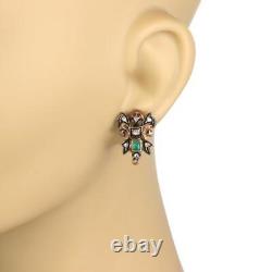 Vintage Rose Cut Diamond Emerald 18k Gold & Silver Post Clip Earrings