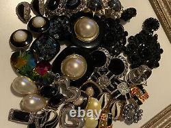 Vintage Runway Earrings Black Pearl mixed materials clip on earring's