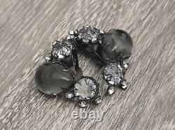 Vintage SCHREINER NY Clip On Earrings Invert Stones Smoke Crystal TOUGH