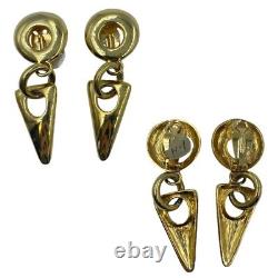 Vintage ST JOHN 1980s Gold Triangle Signed Dangle Clip On Earrings 22KGP Large