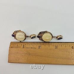 Vintage Sajen Moon Face Sterling Silver 925 Amethyst Clip Earrings