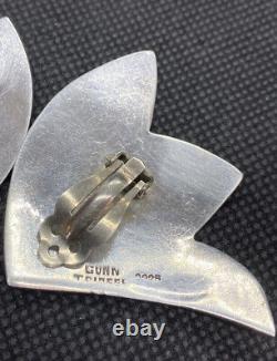 Vintage Scandinavian Modernist Gunn Trigere Signed Sterling Silver Clip Earrings