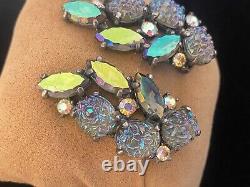 Vintage Schiaparelli AB Rhinestone & Lava Rock Glass Fantastical Clip Earrings
