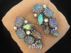 Vintage Schiaparelli AB Rhinestone & Lava Rock Glass Fantastical Clip Earrings