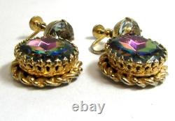 Vintage Schiaparelli Watermelon Dangle Clip On Earrings Outer Rope Style