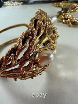 Vintage Set Tortolani Clip On Earrings Cuff Bracelet Brooch Reef Oceanic Rare