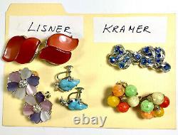 Vintage Signed 40 Pairs Clip Earrings Kramer Marvella Lisner Trifari Coro Japan