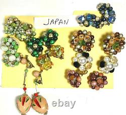 Vintage Signed 40 Pairs Clip Earrings Kramer Marvella Lisner Trifari Coro Japan