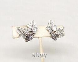 Vintage Signed Boucher Rhodium Plated White Thermoset Leaves Clip Earrings