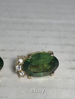 Vintage Signed CHRISTIAN DIOR Gold Tone Emerald Green Rhinestone Clip Earrings