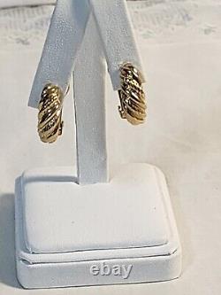 Vintage Signed Christian Dior Gold Tone Twisted Rope Half Hoop Clip On Earrings