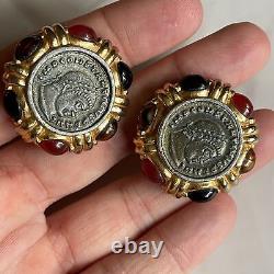 Vintage Signed Ciner Roman Coin Clip On Earring