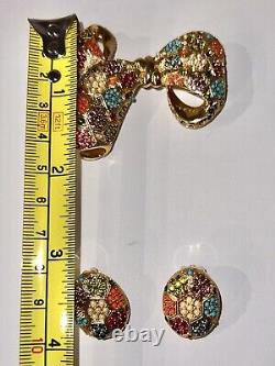 Vintage Signed D'ORLAN Burried Treasure Set Brooch & Clip On Earrings