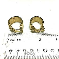 Vintage Signed GIVENCHY Gold LOGO HOOP Clip EARRINGS Wide Black Enamel H353k