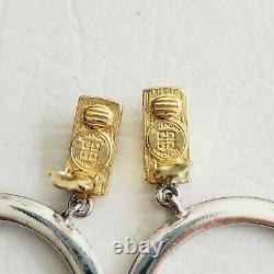 Vintage Signed Givenchy Gold/silver Tone Hoop Clip On Earrings