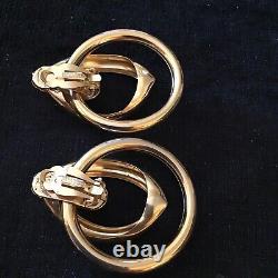 Vintage Signed Givenchy Paris New York Gold Tone Statement Runway Clip Earrings