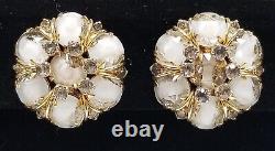 Vintage Signed HATTIE CARNEGIE White Givre Glass Grey Rhinestone Earrings 1 P