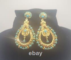 Vintage Signed Jose Maria Barrera Chandelier Faux Turquoise Clip Earrings Wow