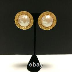 Vintage Signed KARL LAGERFELD Logo Baroque Pearl Clip EARRINGS Gold PL H378k