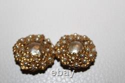 Vintage Signed Miriam Haskell Pearl Gold Tone Clip Earrings Very Unique