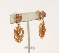Vintage Signed Napier Faux-Topaz Feather Drop Runway Statement Clip Earrings