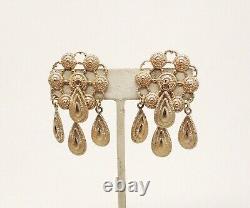 Vintage Signed Napier Goldtone Drops Runway Statement Couture Clip Earrings
