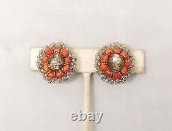 Vintage Signed Ornella Italy Glass Beaded Runway Statement Couture Clip Earrings